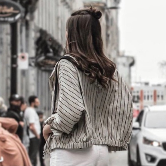 ZARA Striped Linen Bomber Jacket with Hood (lightly worn) - Picture 3 of 9